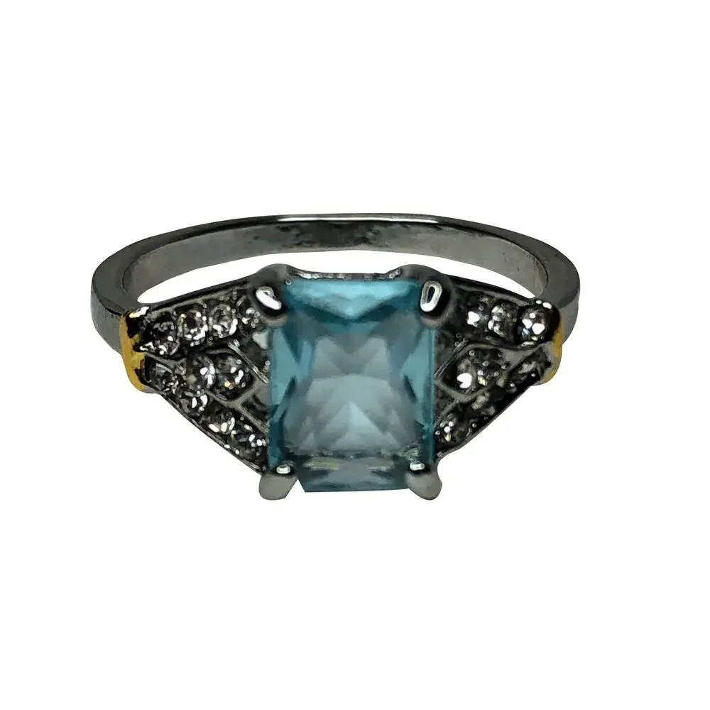 Light Blue Baguette Cut Ring - Size 8